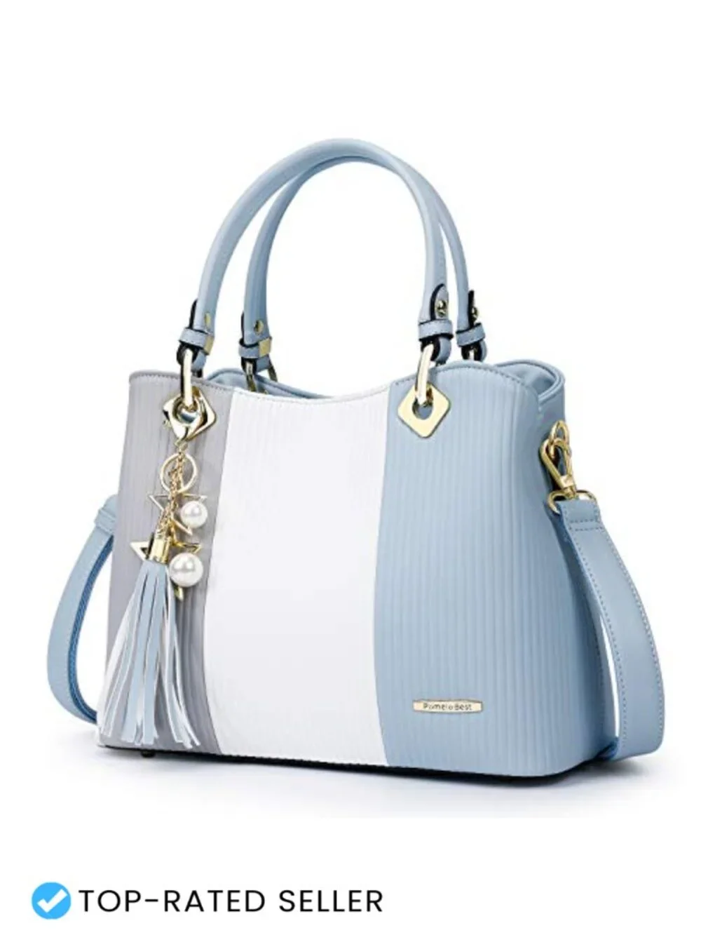 PU Leather Satchel Purse | Medium Top Handle Tote with Multiple Pockets,